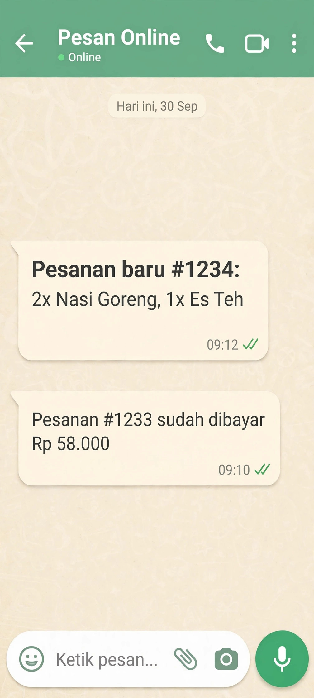 Setiap pesanan, langsung masuk.